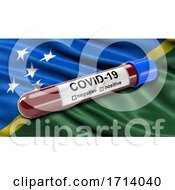 Poster, Art Print Of Flag Of Solomon Islands Waving In The Wind With A Positive Covid 19 Blood Test Tube