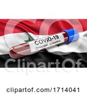 Flag Of Syria Waving In The Wind With A Positive Covid 19 Blood Test Tube