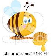 Poster, Art Print Of Happy Bee With A Honey Dipper