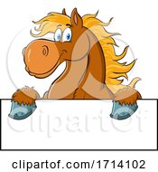 Poster, Art Print Of Happy Brown Draft Horse Over A Sign