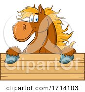 Poster, Art Print Of Happy Brown Draft Horse Over A Sign