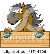 Poster, Art Print Of Happy Draft Horse Over A Sign