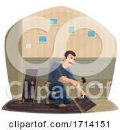 Poster, Art Print Of Happy Man Installing Flooring