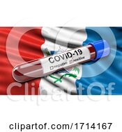 Poster, Art Print Of Brazilian State Flag Of Alagoas Waving In The Wind With A Positive Covid 19 Blood Test Tube