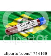 Poster, Art Print Of Brazilian State Flag Of Ceara Waving In The Wind With A Positive Covid 19 Blood Test Tube