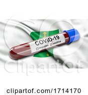Brazilian State Flag Of Distrito Federal Waving In The Wind With A Positive Covid 19 Blood Test Tube