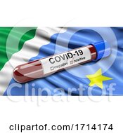 Poster, Art Print Of Brazilian State Flag Of Mato Grosso Do Sul Waving In The Wind With A Positive Covid 19 Blood Test Tube