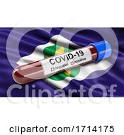 Poster, Art Print Of Brazilian State Flag Of Mato Grosso Waving In The Wind With A Positive Covid 19 Blood Test Tube