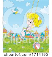 Poster, Art Print Of Happy Girl Watching A Bird On A Swing