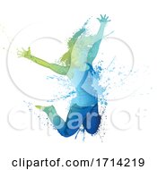 Happy Woman Jumping With Splatters And Splashes