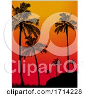 Poster, Art Print Of Textured Grain Tropical Background With Palm Trees