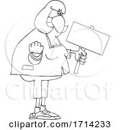 Poster, Art Print Of Cartoon Black And White Chubby Woman Holding Up A Fist And Blank Sign
