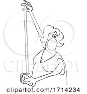 Cartoon Black And White Woman Wearing A Mask And Using A Tape Measure