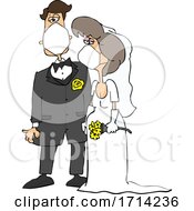 Cartoon Coronavirus Bride And Groom Wearing Masks by djart