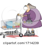 Poster, Art Print Of Cartoon Chubby Woman Wearing A Mask And Grocery Shopping