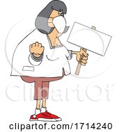 Poster, Art Print Of Cartoon Chubby White Woman Holding Up A Fist And Blank Sign