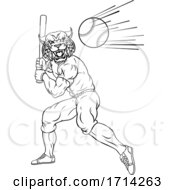 Wildcat Baseball Player Mascot Swinging Bat
