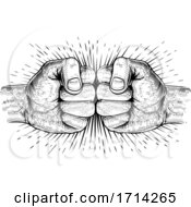 Two Hands Fist Bump Punch Woodcut Fists