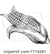 Poster, Art Print Of Sweet Corn Ear Maize Woodcut Etching Illustration