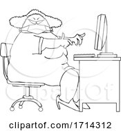 Poster, Art Print Of Cartoon Black And White Chubby Woman Wearing A Mask And Working At A Desk