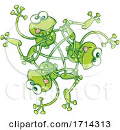 Cartoon Silly Frogs Waving In A Rotative Pattern