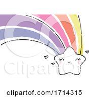 Poster, Art Print Of Watercolor Cute Shooting Star With A Rainbow
