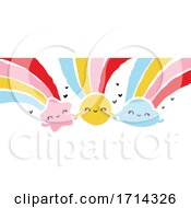 Painted Style Cute Shooting Star Sun And Cloud With Rainbows Holding Hands by elena