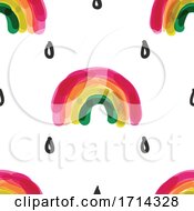 Watercolor Painted Styled Rainbow And Rain Drop Seamless Background Pattern