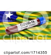 Poster, Art Print Of Brazilian State Flag Of Piaui Waving In The Wind With A Positive Covid 19 Blood Test Tube