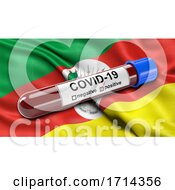 Brazilian State Flag Of Rio Grande Do Sul Waving In The Wind With A Positive Covid 19 Blood Test Tube