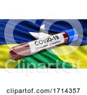 Poster, Art Print Of Brazilian State Flag Of Rondonia Waving In The Wind With A Positive Covid 19 Blood Test Tube