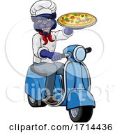 Poster, Art Print Of Panther Chef Pizza Restaurant Delivery Scooter
