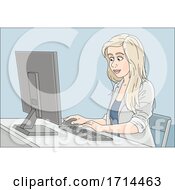 Poster, Art Print Of Blond White Business Woman Working On A Computer