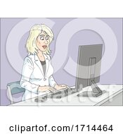 Poster, Art Print Of Blond White Business Woman Working On A Computer