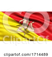 Poster, Art Print Of 3d Illustration Of The Italian State Flag Of Sicily Waving In The Wind