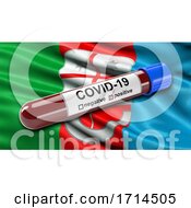 Poster, Art Print Of Italian State Flag Of Liguria Waving In The Wind With A Positive Covid 19 Blood Test Tube