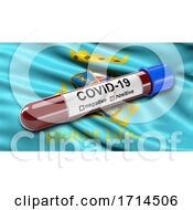 Poster, Art Print Of Italian State Flag Of Lazio Waving In The Wind With A Positive Covid 19 Blood Test Tube