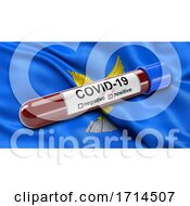 Poster, Art Print Of Italian State Flag Of Friuli Venezia Giulia Waving In The Wind With A Positive Covid 19 Blood Test Tube