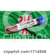 Poster, Art Print Of Italian State Flag Of Umbria Waving In The Wind With A Positive Covid 19 Blood Test Tube