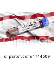 Italian State Flag Of Tuscany Waving In The Wind With A Positive Covid 19 Blood Test Tube