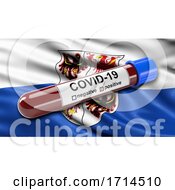 Poster, Art Print Of Italian State Flag Of Trentino South Tyrol Waving In The Wind With A Positive Covid-19 Blood Test Tube