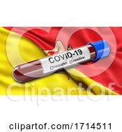 Poster, Art Print Of Italian State Flag Of Sicily Waving In The Wind With A Positive Covid 19 Blood Test Tube