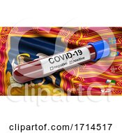 Poster, Art Print Of Italian State Flag Of Veneto Waving In The Wind With A Positive Covid 19 Blood Test Tube