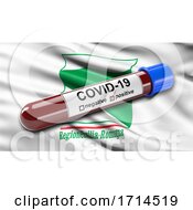 Poster, Art Print Of Italian State Flag Of Emilia Romagna Waving In The Wind With A Positive Covid-19 Blood Test Tube