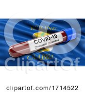 Poster, Art Print Of Italian State Flag Of Calabria Waving In The Wind With A Positive Covid 19 Blood Test Tube