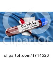 Poster, Art Print Of Italian State Flag Of Campania Waving In The Wind With A Positive Covid 19 Blood Test Tube