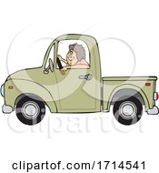 Poster, Art Print Of Cartoon Happy Woman Driving A Pickup Truck