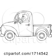 Poster, Art Print Of Cartoon Black And White Happy Woman Driving A Pickup Truck