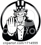 Uncle Sam Wearing Mask Stop Hand Signal Black And White
