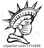 Statue Of Liberty Wearing Mask Black And White by patrimonio